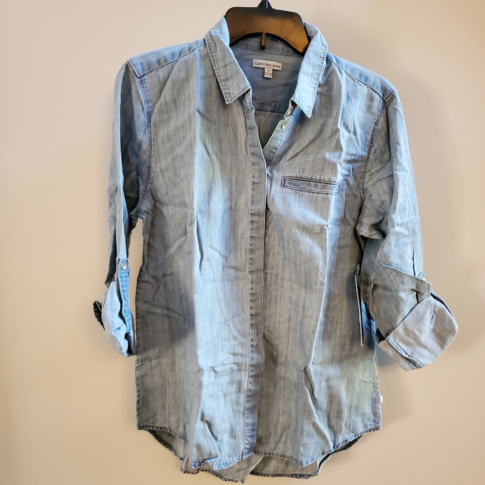 Calvin Klein Women's Denim Button Down - Picture 2 of 7